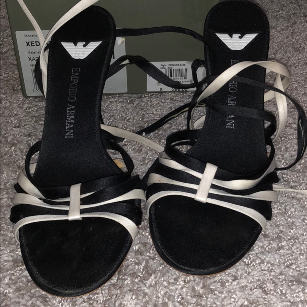 Armani black and white lace up heels